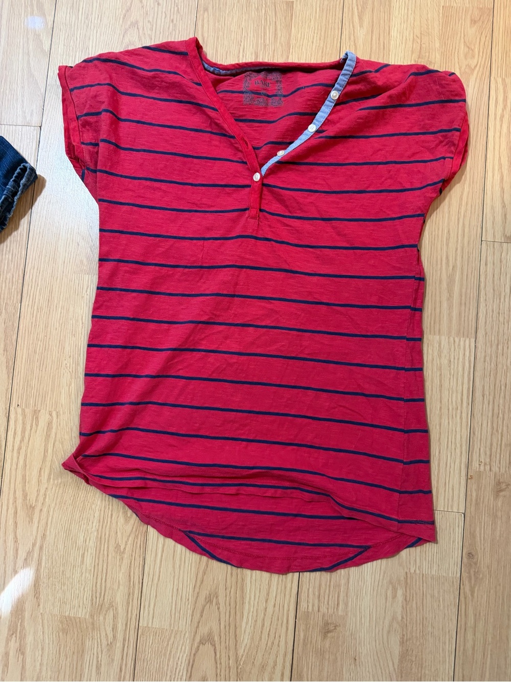 Red Striped Short-Sleeve Henley Tee Y2K